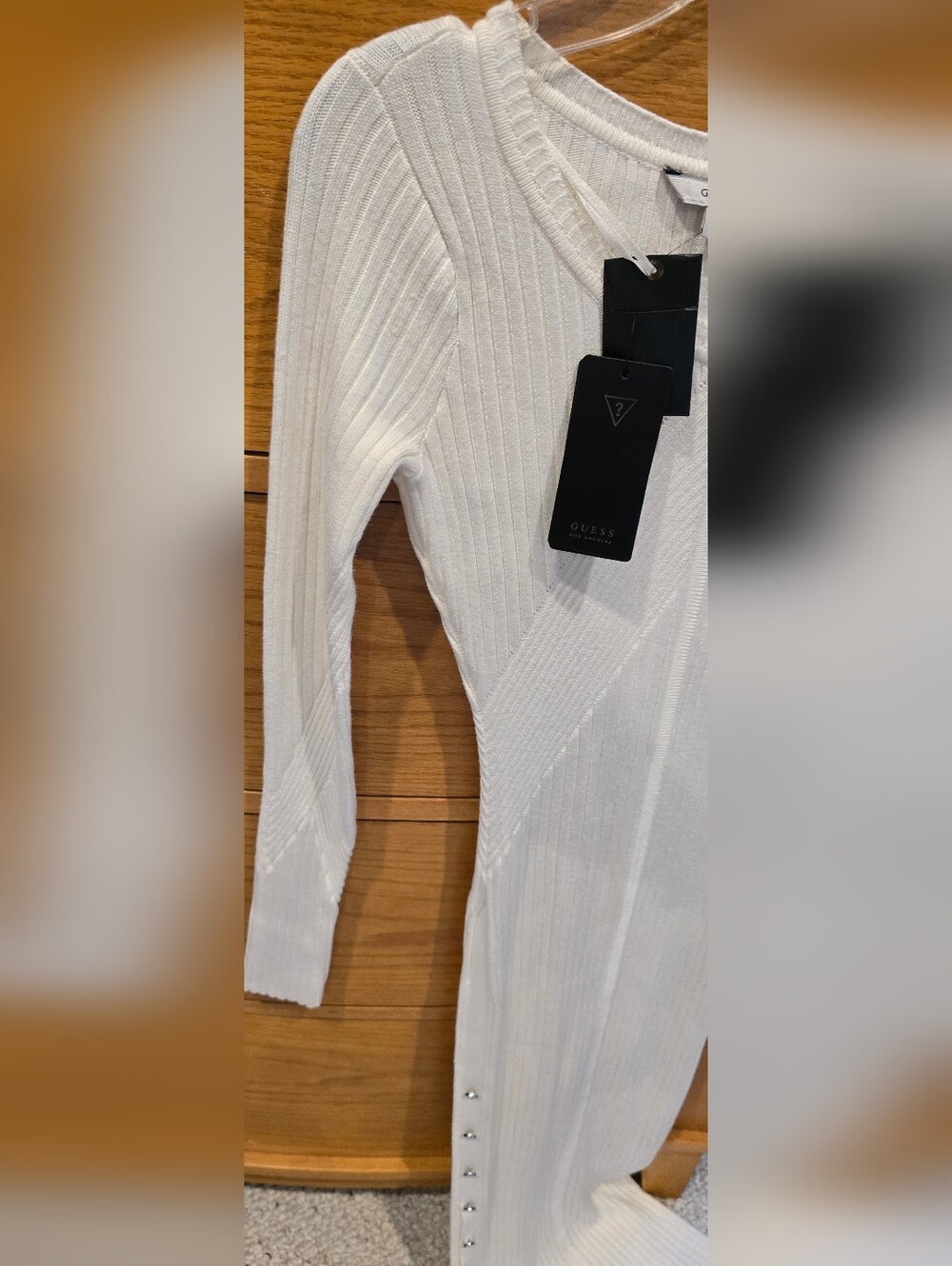 NWT GUESS Ribbed Long Sleeve Cream Bodycon Dress, XS - Picture 3 of 9